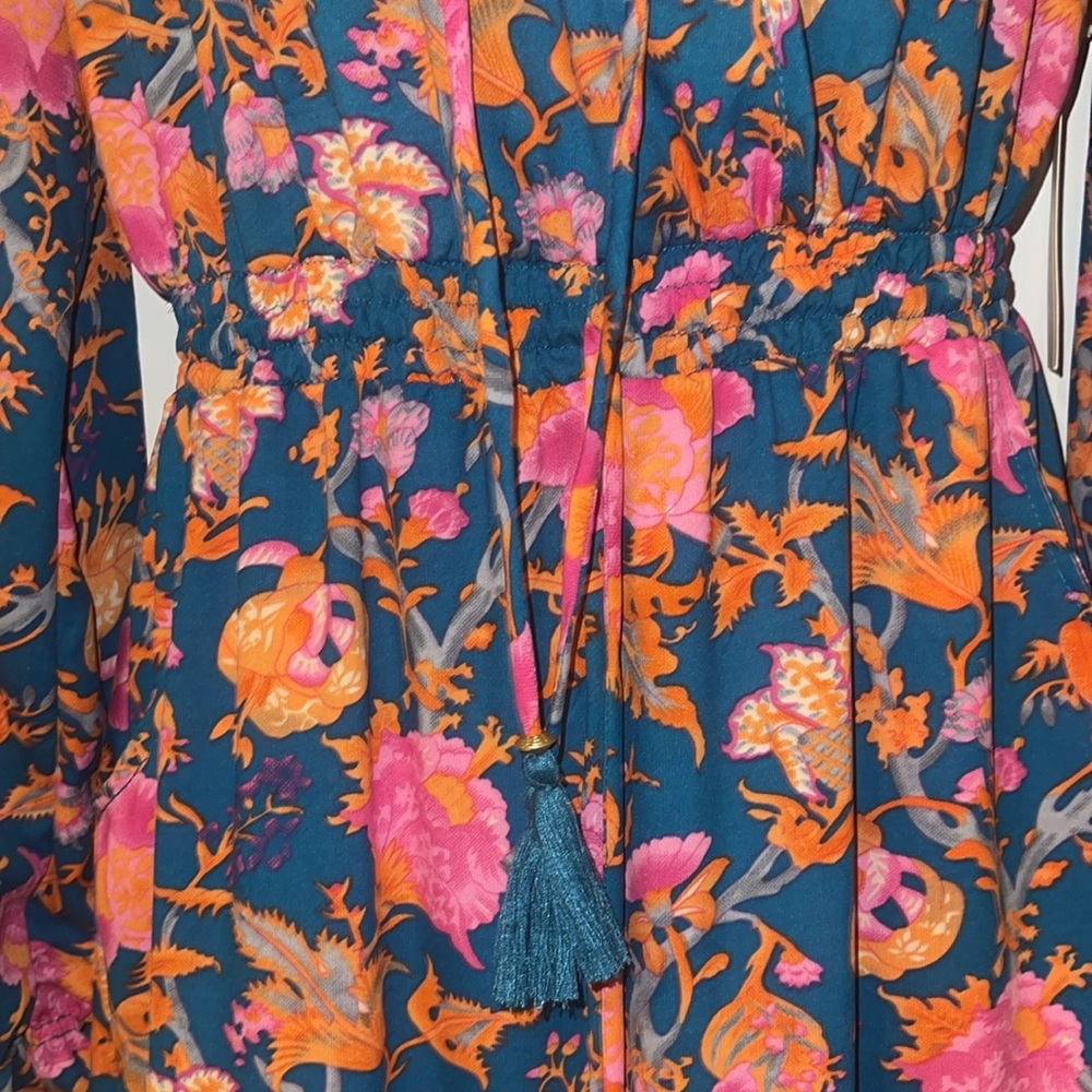 NWT Boemo Anthropologie Tiered Maxi Dress Floral Tassel Tie Long Sleeve - Picture 5 of 14